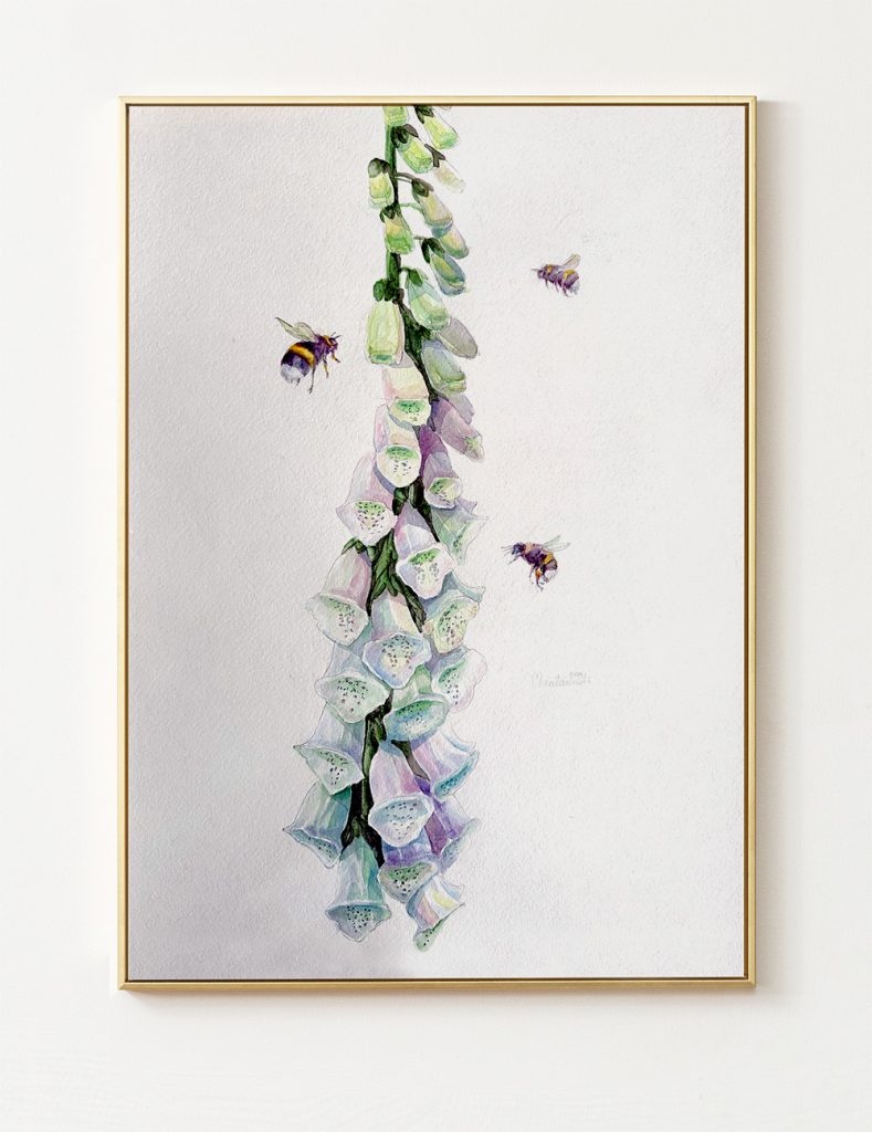 Symphony of Nature | Botanical Foxgloves and Bees Floral Painting | Watercolour Painting