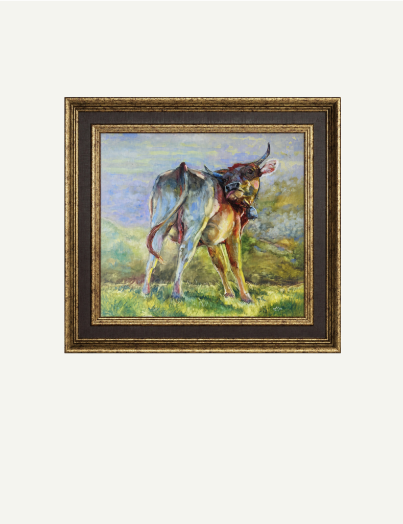 Dot the Cow, cow painting, cow art, farm animal art, farmhouse art, English countryside, British countryside, rural wall art, country house decor, cottage decor, animal portrait, farm decor, countryside painting, pastoral art, original cow painting